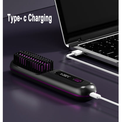 2-in-1 Wireless Hair Straightener Brush – Fast Heating Portable Comb & Curler with USB Charging
