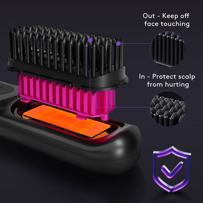 2-in-1 Wireless Hair Straightener Brush – Fast Heating Portable Comb & Curler with USB Charging