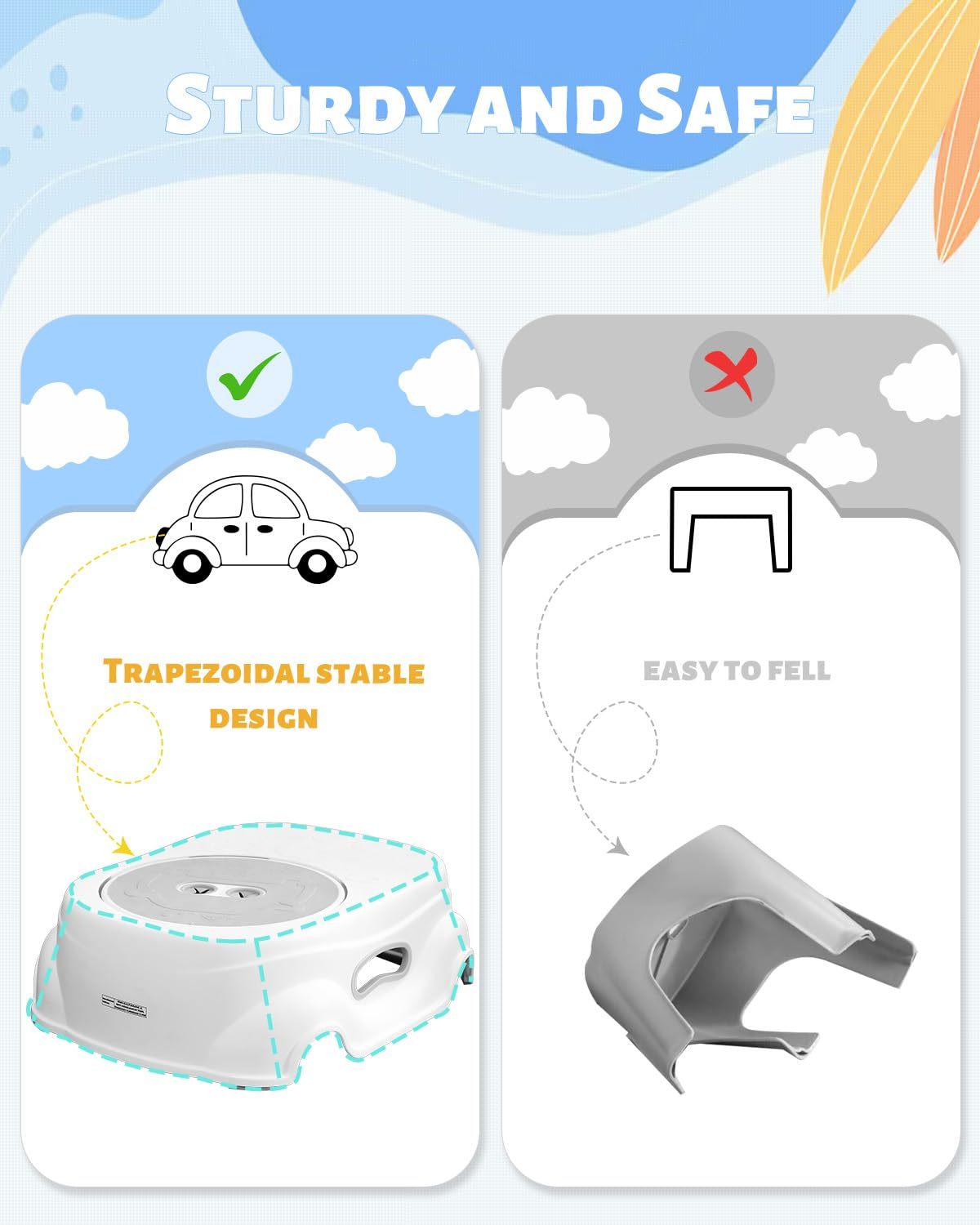 Padded 2-Step Step Stool, 2-Step Footstool - Step Stool Non-slip, Portable, Space-saving Design For Bathroom, Kitchen, Bedroom, Classroom - Easy To Clean, Sturdy And Comfortable