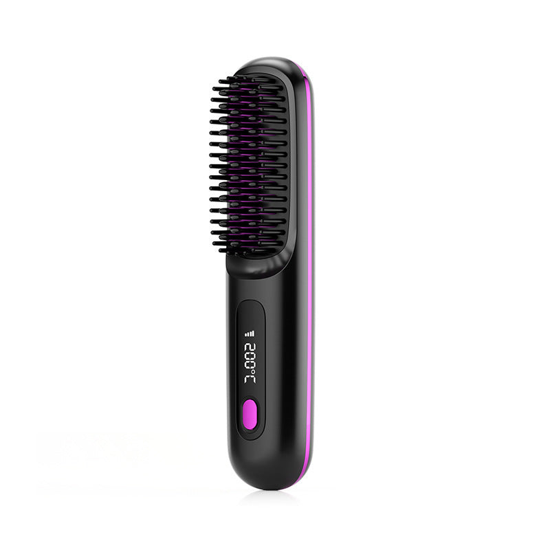 2-in-1 Wireless Hair Straightener Brush – Fast Heating Portable Comb & Curler with USB Charging